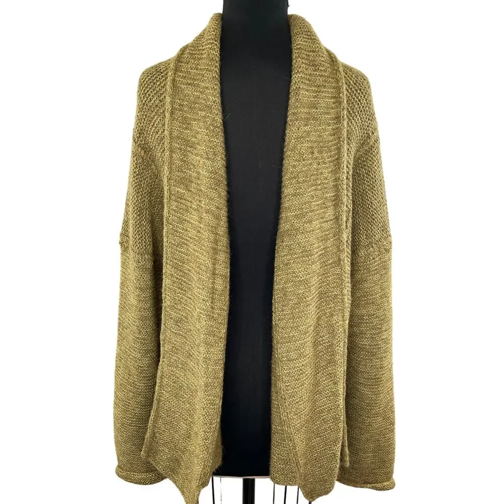 ARTIFACTS Hecho a Mano Pima Cotton Baby Alpaca Wool Yellow Knit Cardigan OS Peru